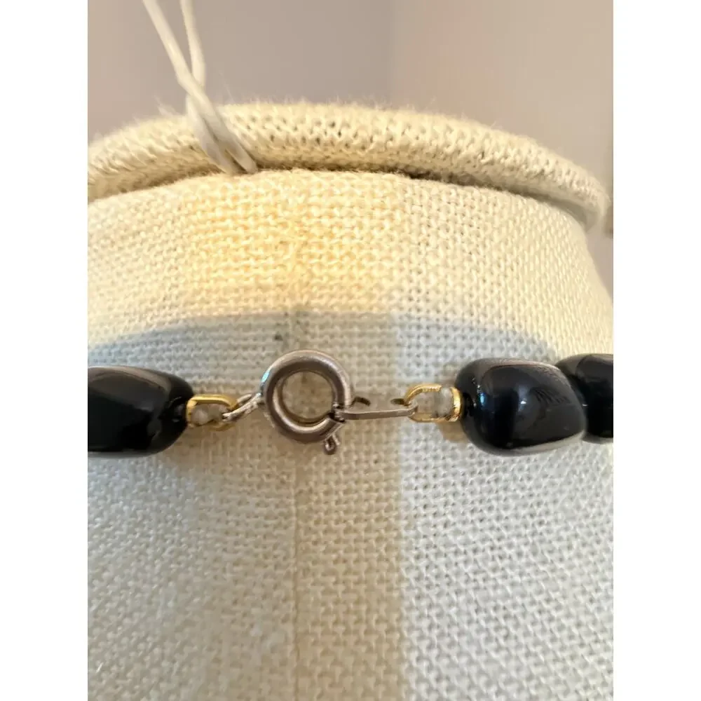 Vintage Black Bead Gold Tone Necklace 24”